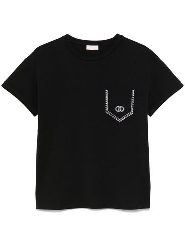 LIU JO - Black t-shirt with a pocket embellished