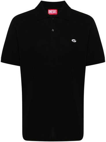 DIESEL - Polo in cotone nero con logo ricamato