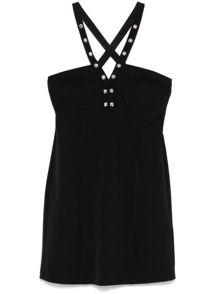 Liu •jo Liu Jo Short Black Dress Adorned With Rhinestones In Black