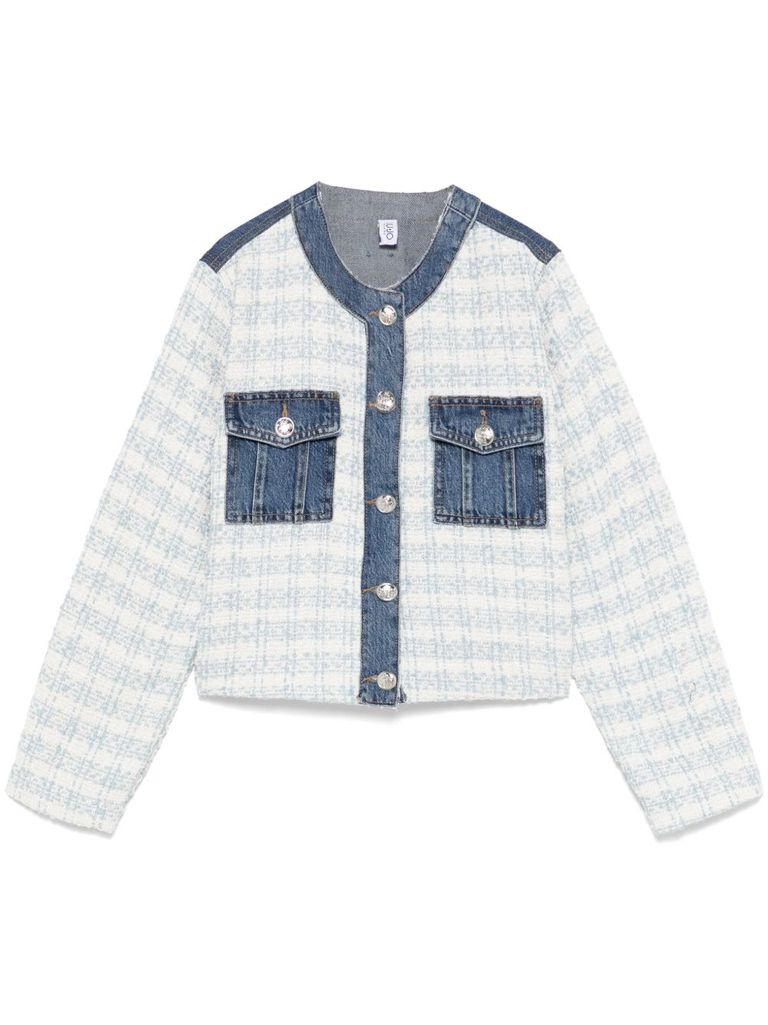 Shop Liu •jo Denim Blue Jacket With Tweed Design