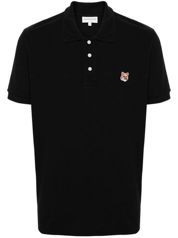 MAISON KITSUNÉ - Polo in cotone nero con logo volpe ricamato