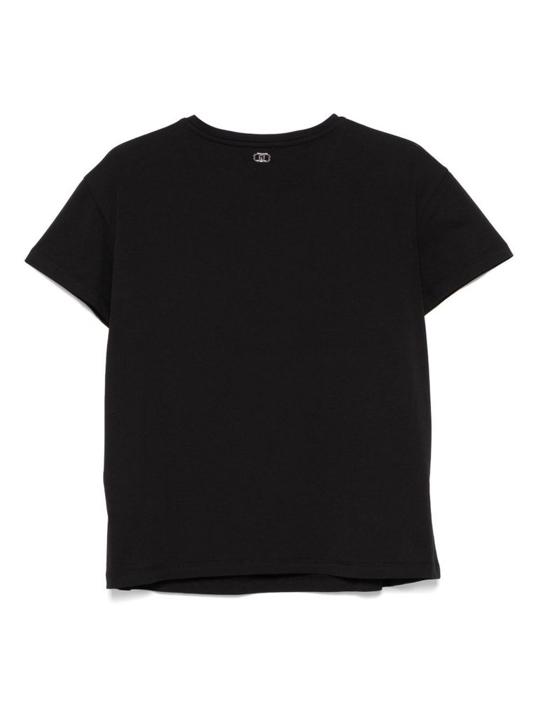 Liu •jo Black T-shirt Embellished With Rhinestones In Black