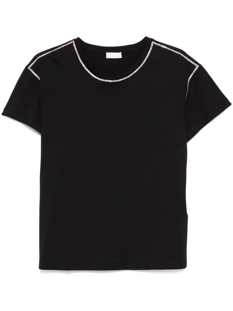 Liu •jo Black T-shirt Embellished With Rhinestones In Black