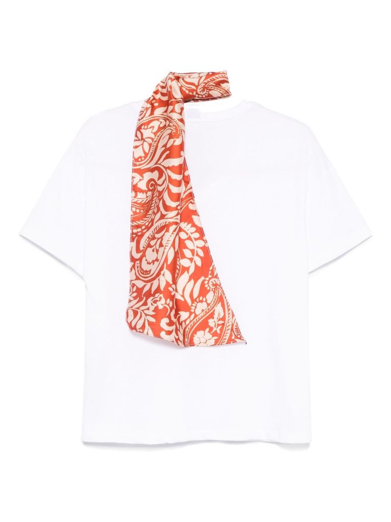 LIU •JO WHITE T-SHIRT WITH MULTICOLORED SCARF