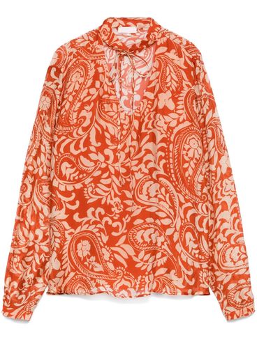 LIU JO - Semi-transparent orange blouse with floral pattern