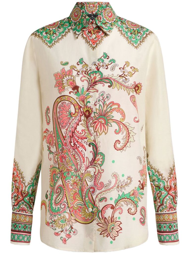 Etro Multicolor Shirt With Classic Collar And All-over Paisley Print In Cotton And Silk Woman In Multicolour