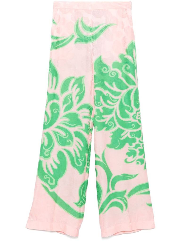 Etro Wide-leg Floral Pants In Viscose And Silk Blend In Pink