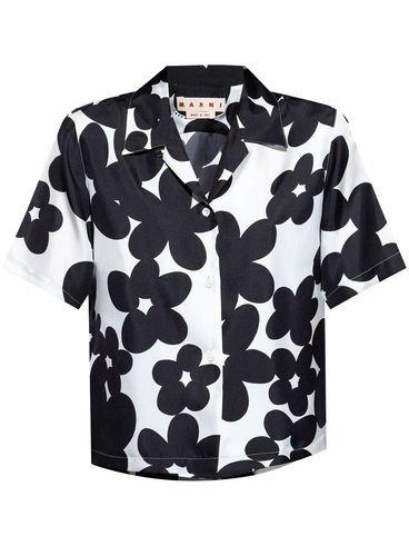 MARNI - White shirt with black flower print