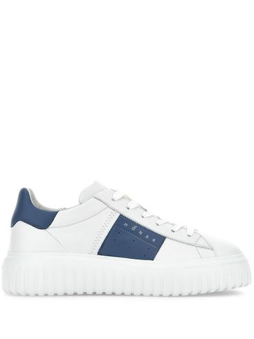 HOGAN - Sneakers H-Stripes in pelle bianca con striscia blu