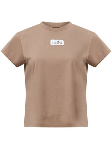 MM6 MAISON MARGIELA - Beige cotton t-shirt with logo patch