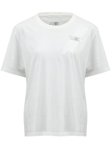 MM6 MAISON MARGIELA - White crewneck t-shirt with logo on the chest