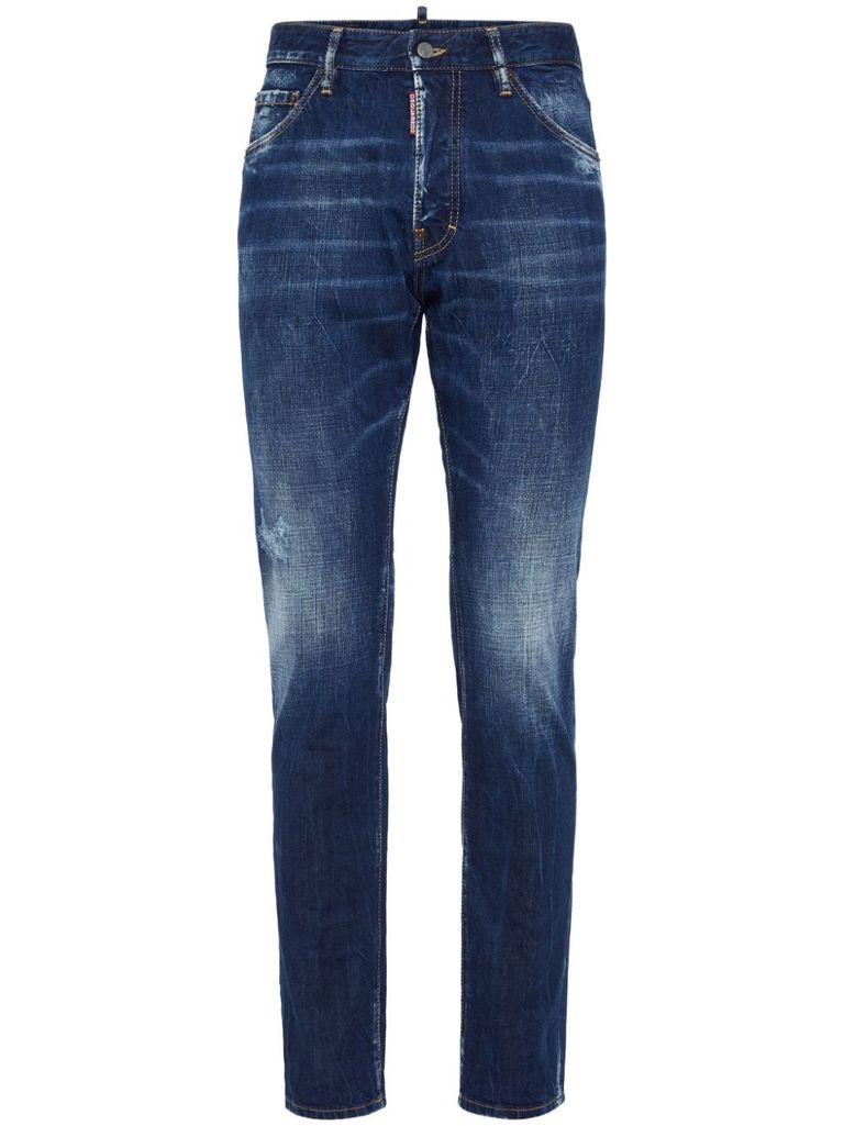 Shop Dsquared2 Slim Fit Jeans With Logo Label In Blue