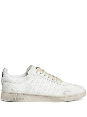 DSQUARED2 - Sneakers Boxer in pelle bianca con strisce