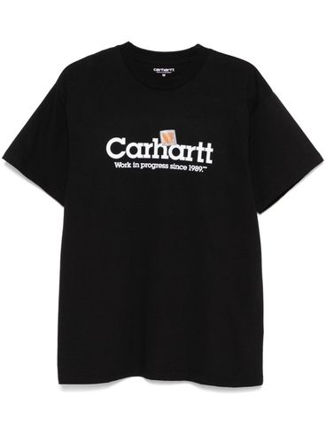 CARHARTT WIP - Black cotton t-shirt with white print