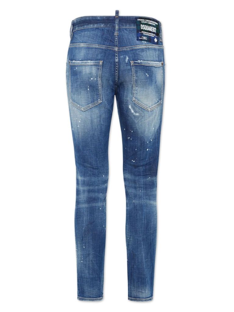 Dsquared2 Cotton Blend Distressed Effect Tapered Leg Trousers In Blue