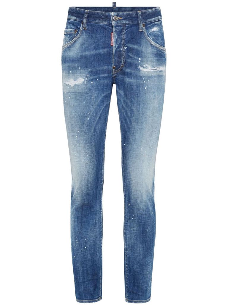 Dsquared2 Cotton Blend Distressed Effect Tapered Leg Trousers In Blue