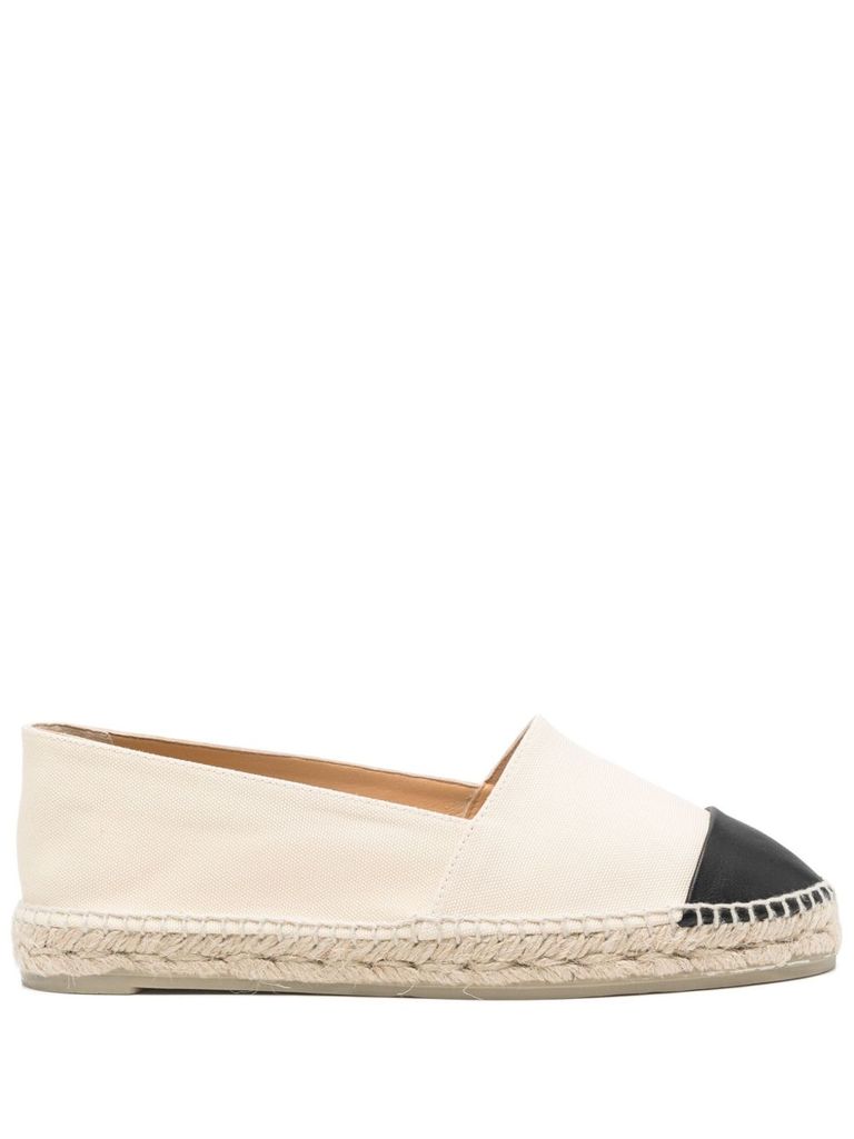 Shop Castaã±er 'katty' Flat Espadrilles With Black Toe In White