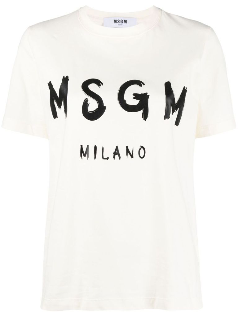 Msgm Round Neck Short Sleeves Straight Hem In White
