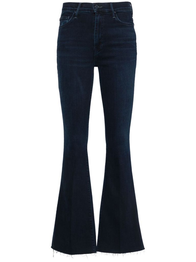 Mother Flared Leg Trousers Contrast Stitching In Black