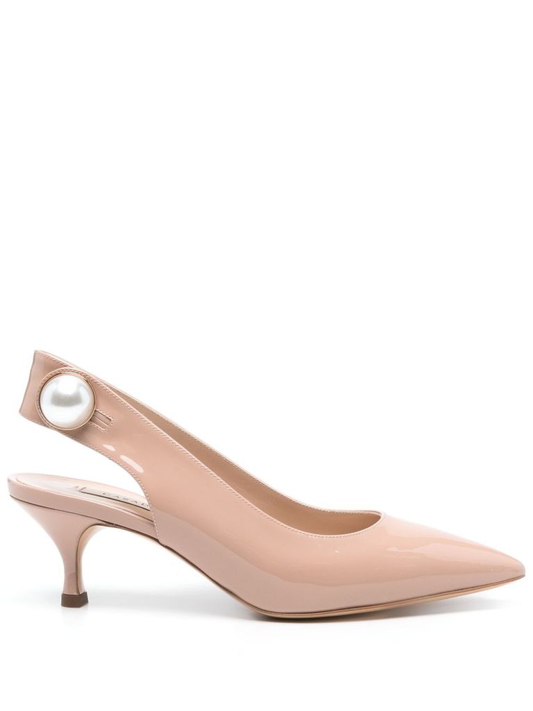 Shop Casadei Pointed Toe Slingback Pumps With Mid Heel In Beige
