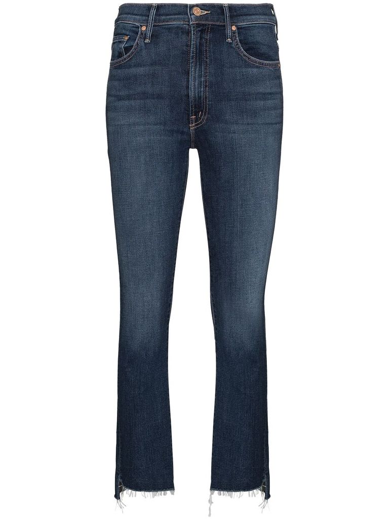 Mother The Insider Crop Step Fray High-rise Bootcut Jeans In Blue