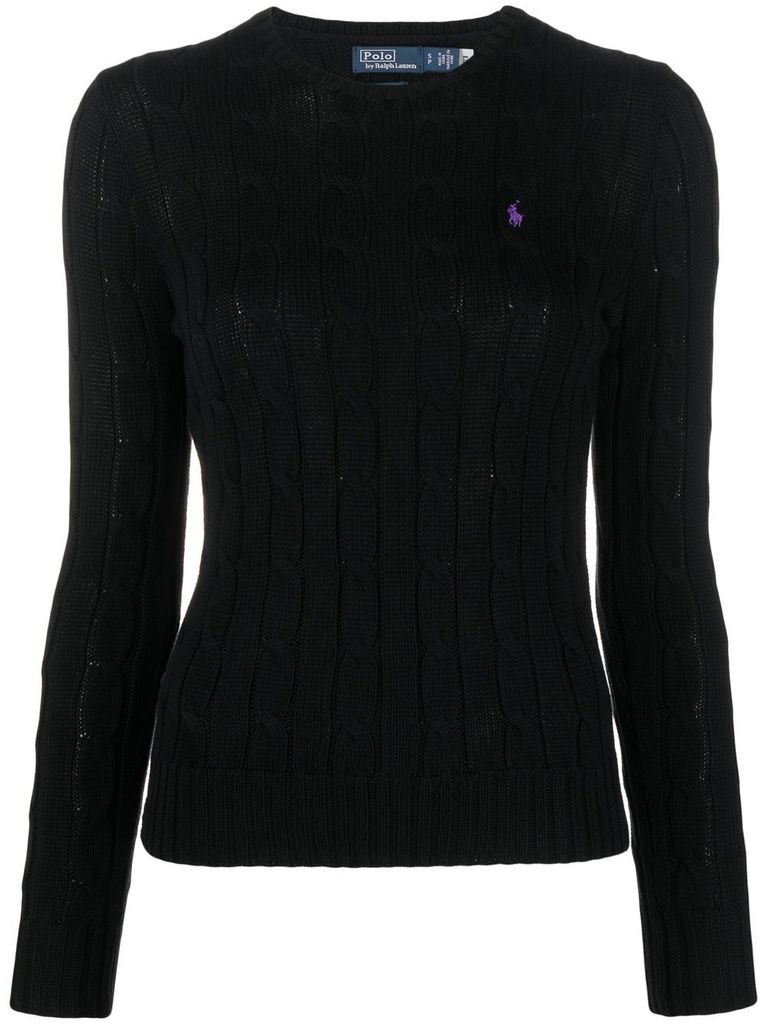Shop Polo Ralph Lauren Black Crewneck Sweater With Embroidered Logo
