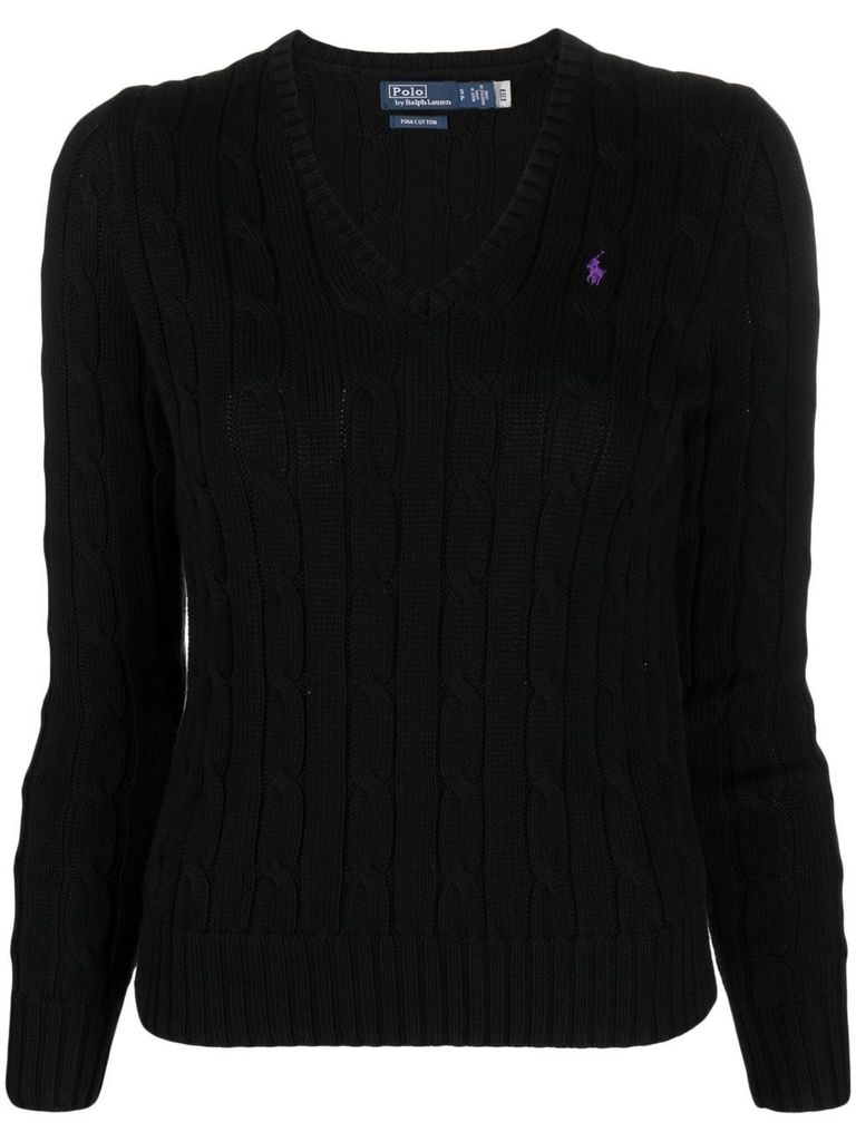 Shop Polo Ralph Lauren Black V-neck Sweater With Embroidered