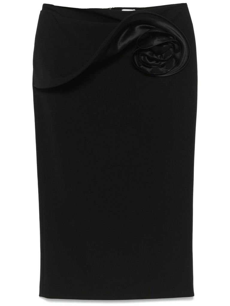 Magda Butrym Draped Floral High Waist Midi Skirt In Black