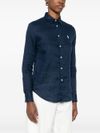 polo ralph lauren - Camicia blu di lino con logo Pony cucito - 2