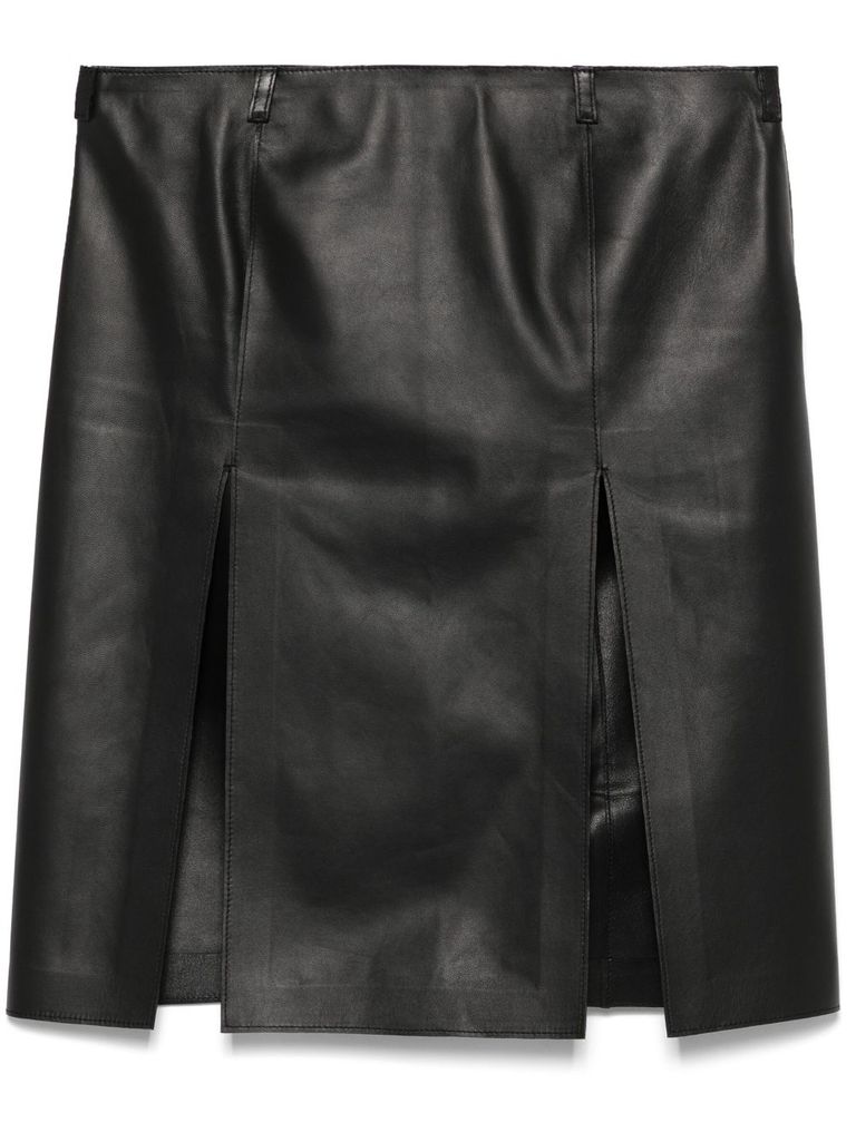 Shop Attico Black Leather Skirt With Front Slits