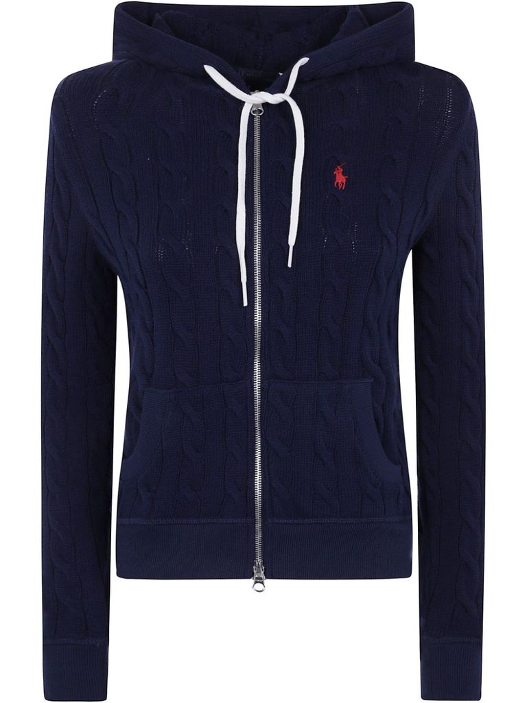 Shop Polo Ralph Lauren Blue Hoodie With Zip Closure And Embroidered Logo.
