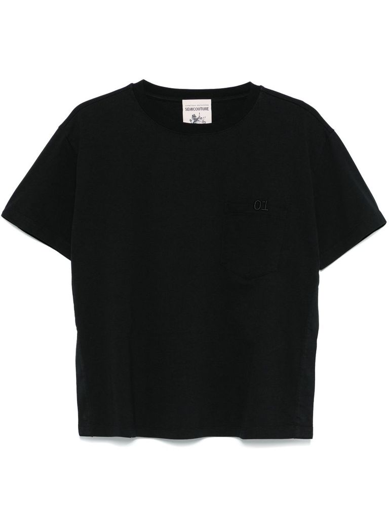 SEMICOUTURE MARINA CLASSIC BLACK COTTON T-SHIRT 