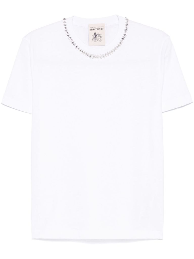 Shop Semicouture White Short-sleeve T-shirt With Inserts
