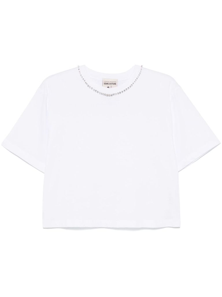 Shop Semicouture White Cotton T-shirt With Inserts