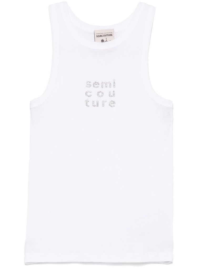 Shop Semicouture Rachel White Ribbed T-shirt With Logo