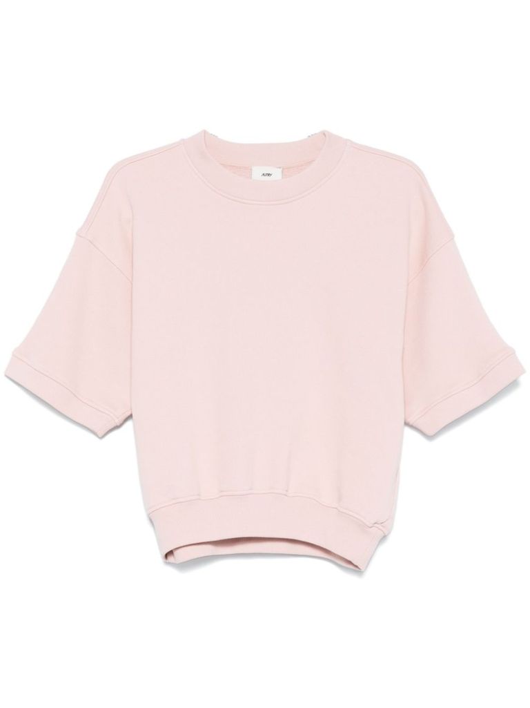 Autry Pink Cotton Sweatshirt With Short Sleeves In Pink