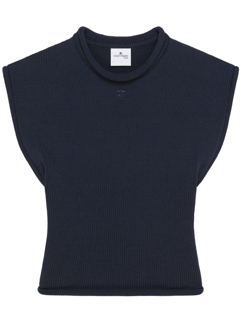 Courrèges Courreges Women Cropped Sleeveles Sweater In Blue