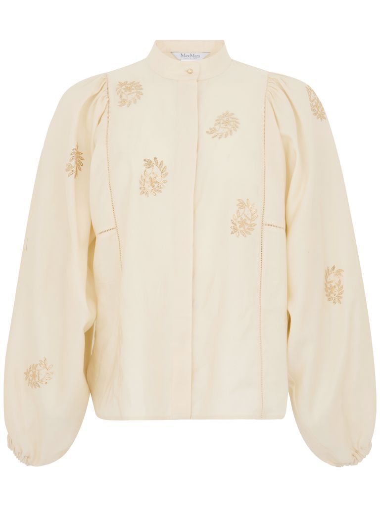 Max Mara Caladio Long-sleeved Shirt With All-over Embroidery In Beige
