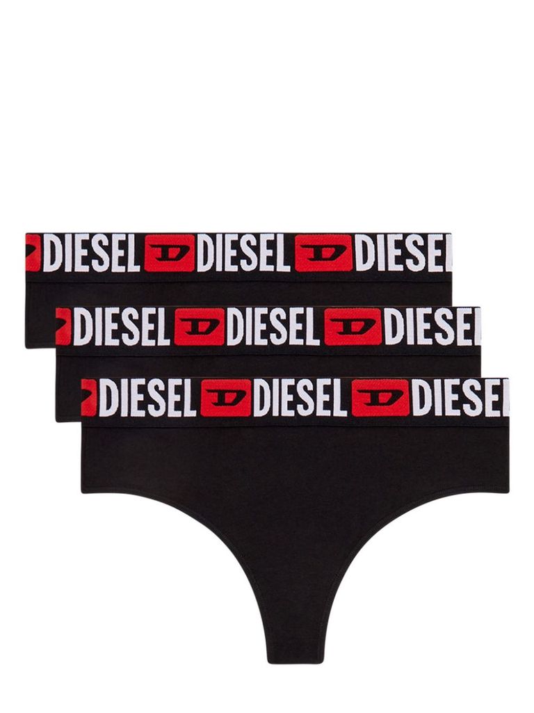 Diesel Pack Of 3 Black Cotton Briefs With Logo In Black