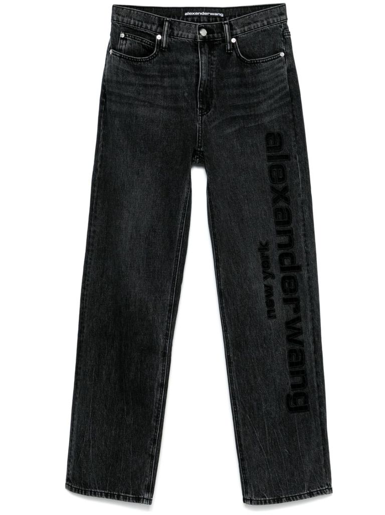 Alexander Wang Black Jeans With Logo Print On The Leg In Grey