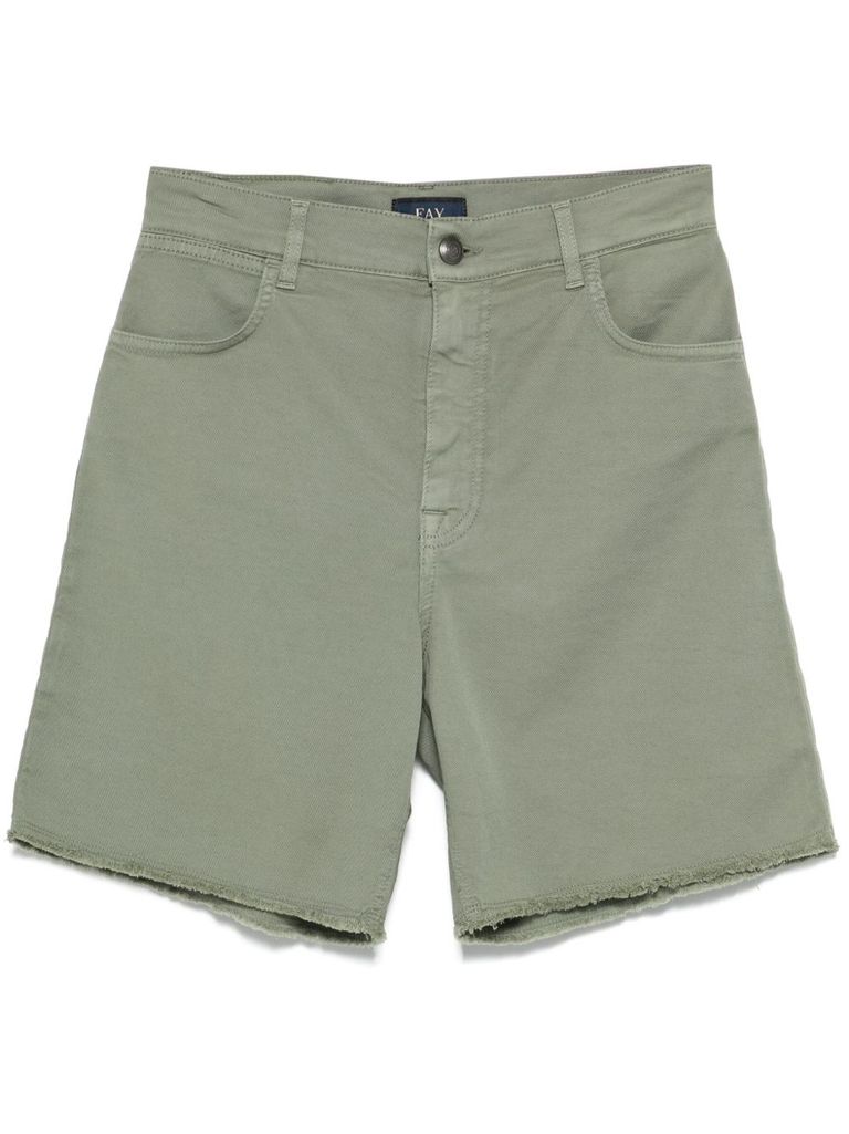 Fay Denim Shorts In Cotton With Logo Patch In Green