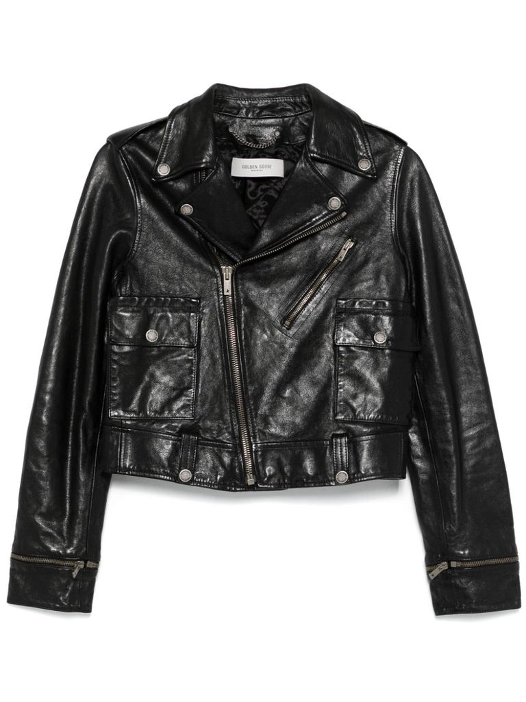 Golden Goose Smooth Leather Motorcycle Jacket In Black