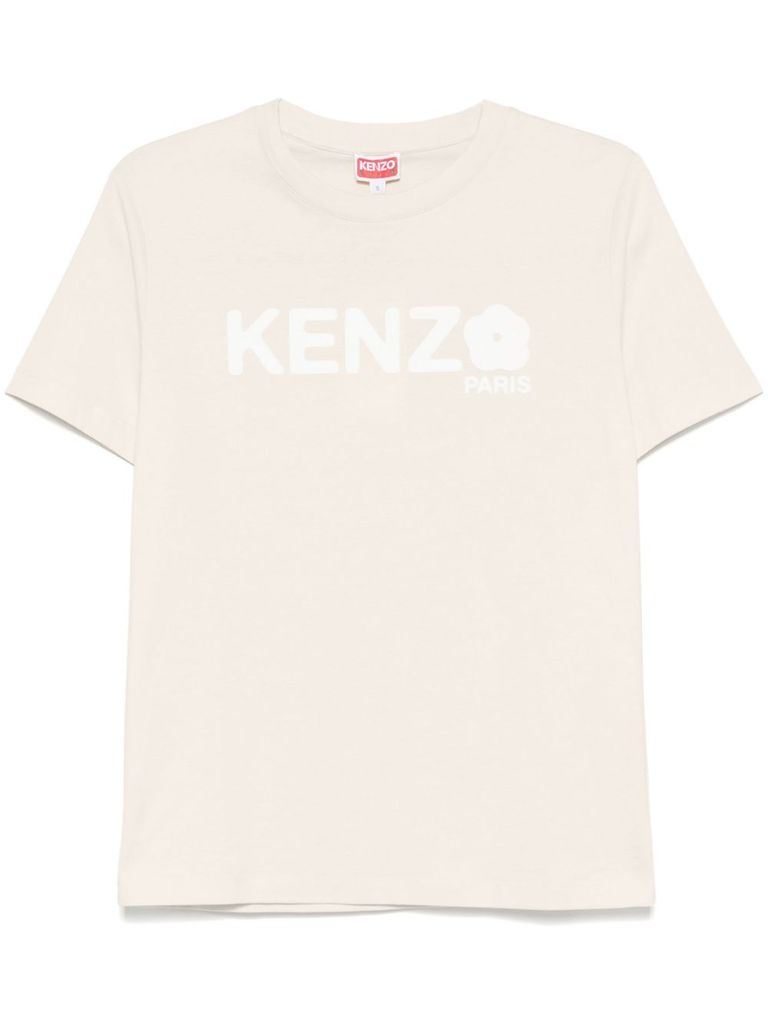 Kenzo Logo Print T-shirt In Cotton In Beige