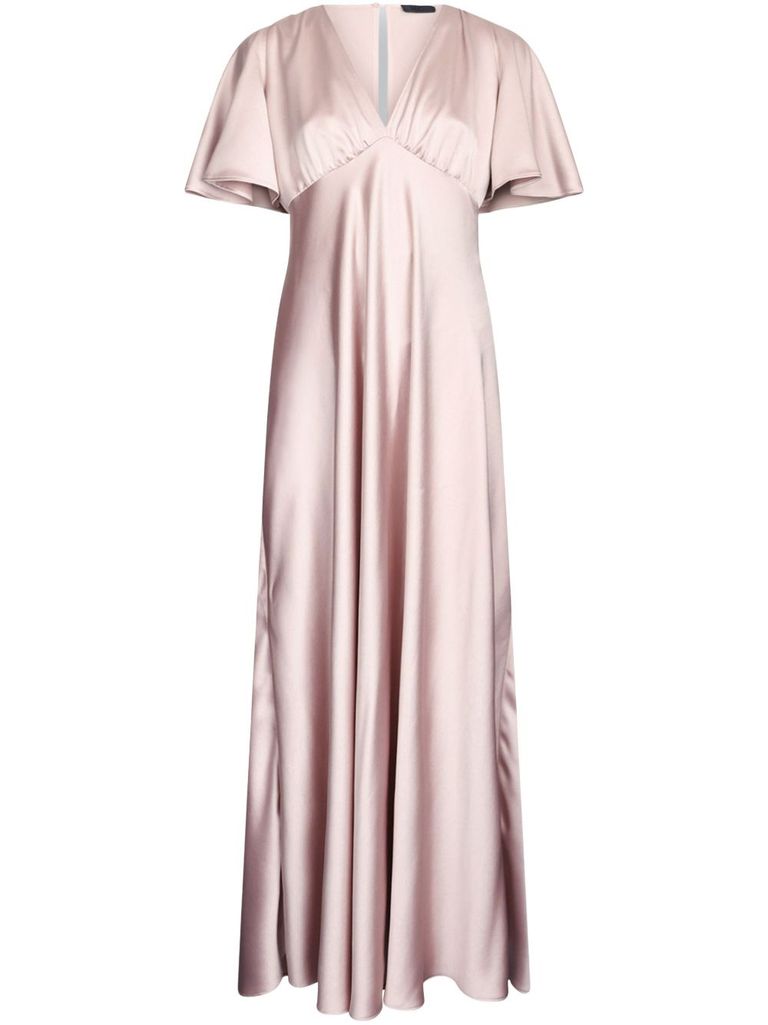Shop Liu •jo Long Pink Satin Dress With A V-neck