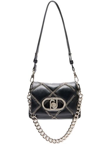 LIU JO - Black faux leather LaPuffy shoulder bag with chains