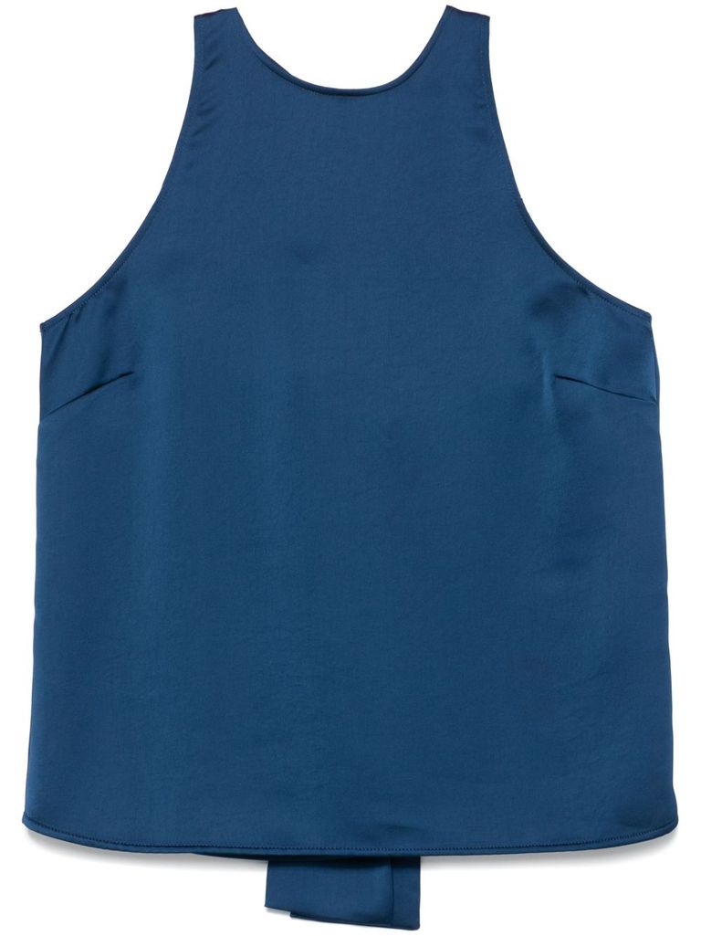 Shop Liu •jo Blue Satin Top With A Bow