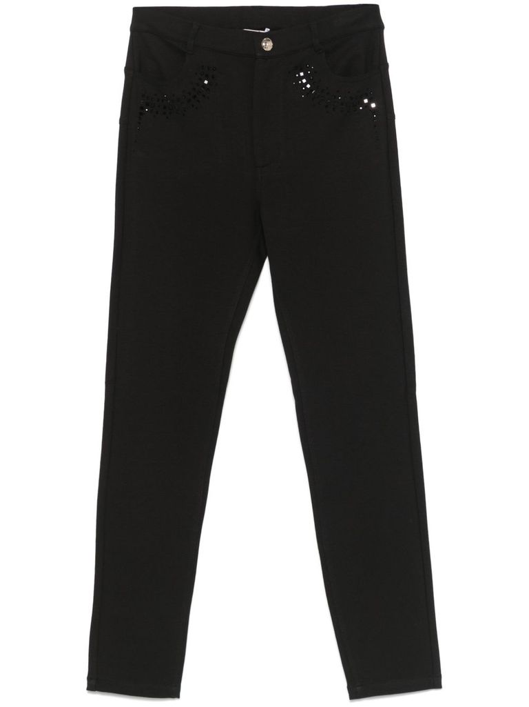Shop Liu •jo Black Fitted Pants With Rhinestones
