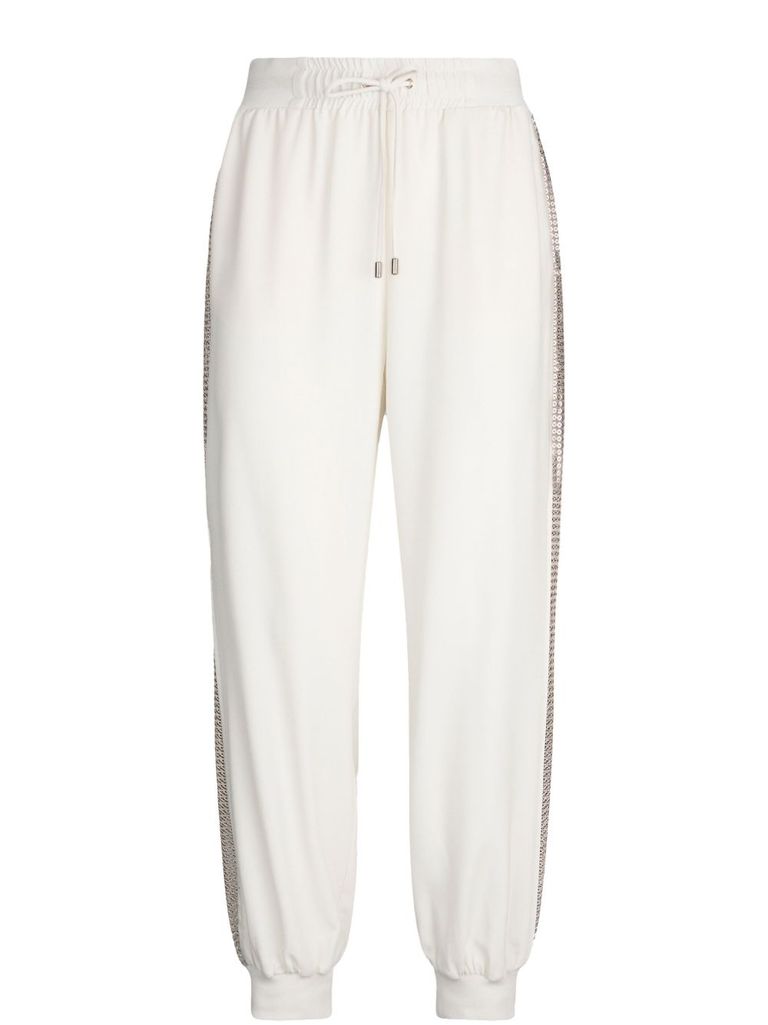 LIU •JO WHITE JOGGER PANTS WITH SEQUINS 