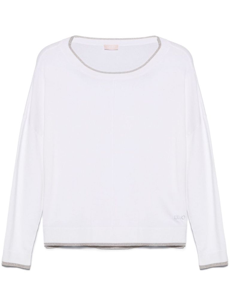 Liu •jo White Crew-neck Sweater With Finishes In White