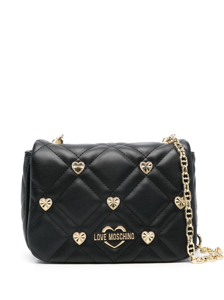 Love Moschino Quilted Shoulder Bag With Heart Embellishments In Black